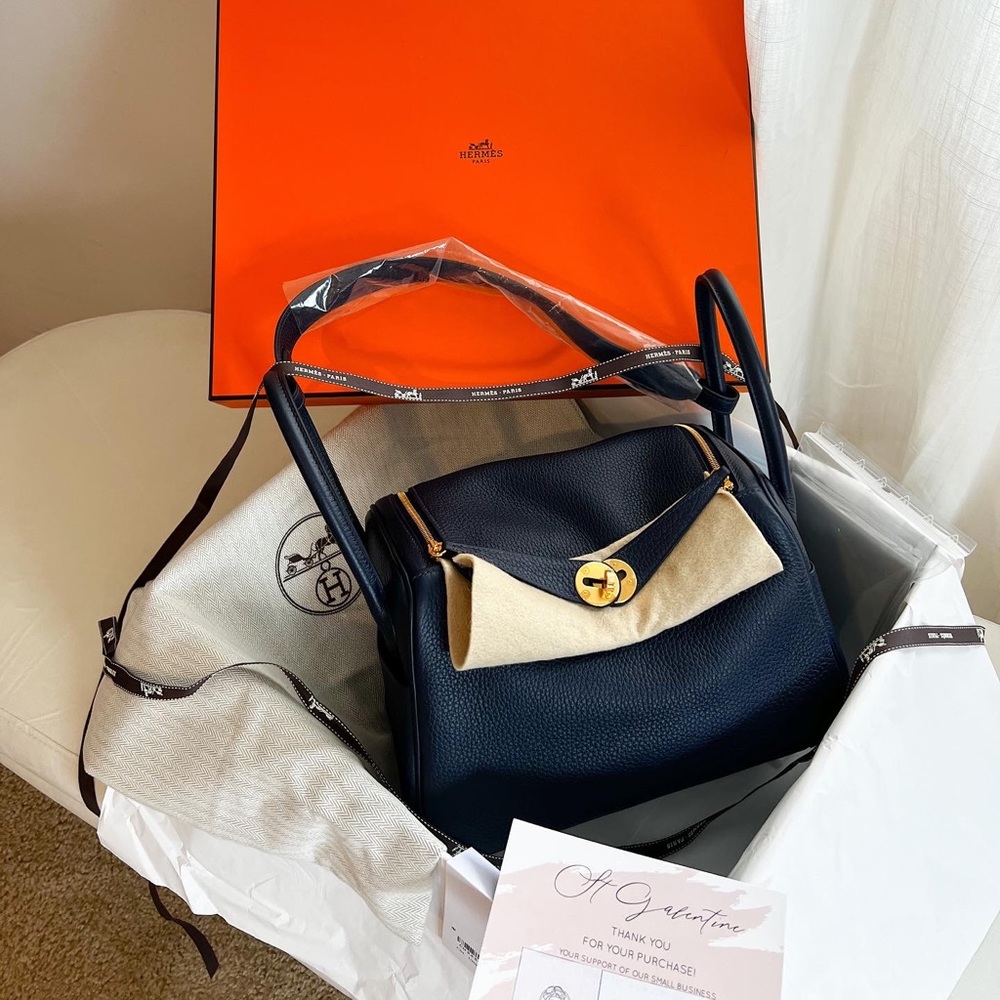 Hermes Lindy 26 in Bleu Nuit with Gold Hardware